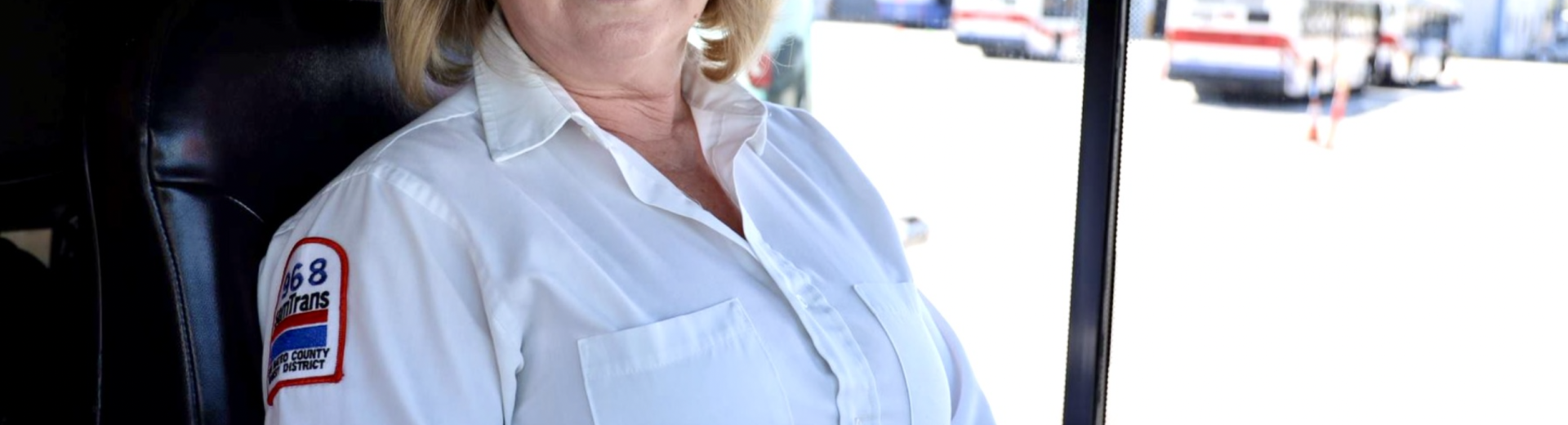 SamTrans Bus Operator Maria Gomez in the drivers seat.