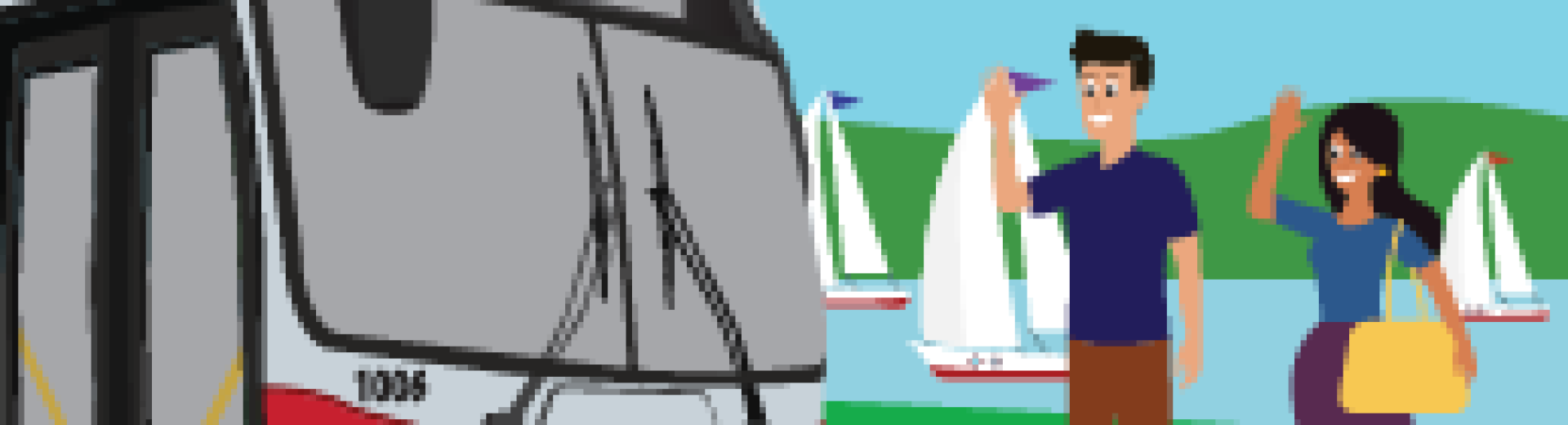 Cartoon couple waiting for approaching bus