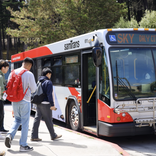 Students boarding the SamTrans SKY Route at Skyline College.
