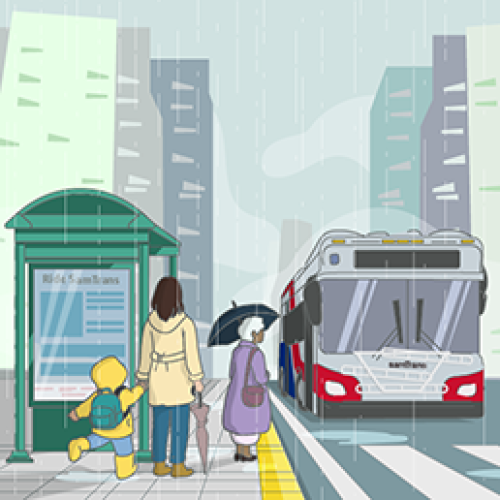 Bus stop in the rain