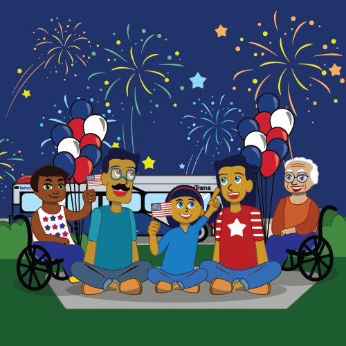 Illustration of a family watching a fireworks display