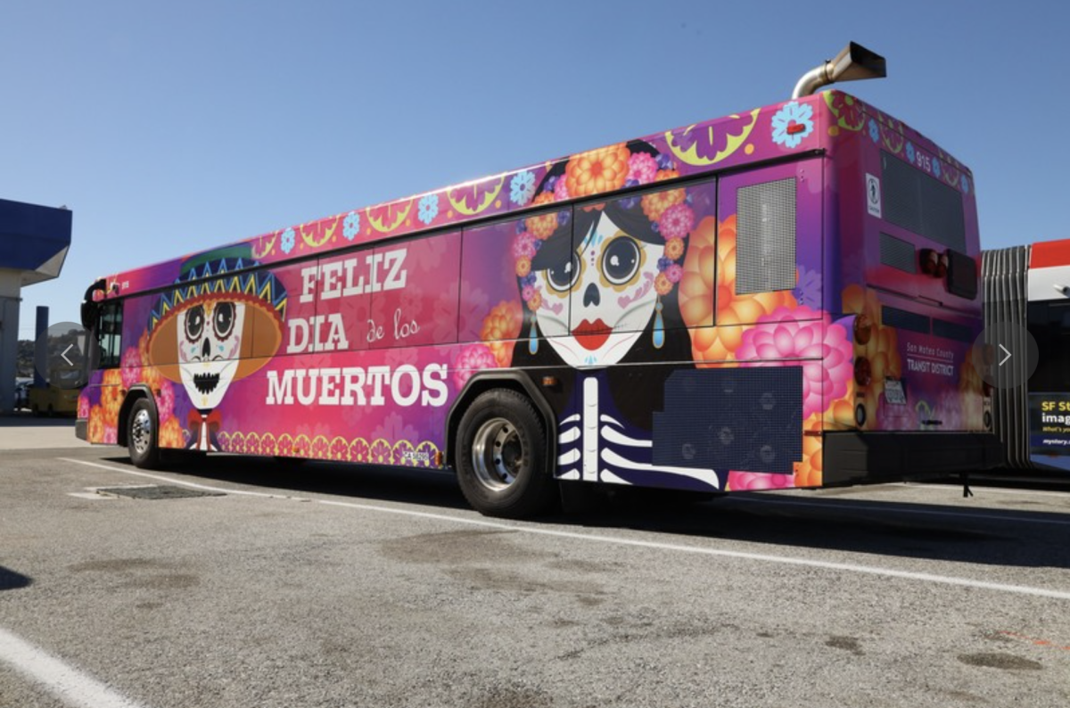 The SamTrans Día de los Muertos bus wrap, 2024