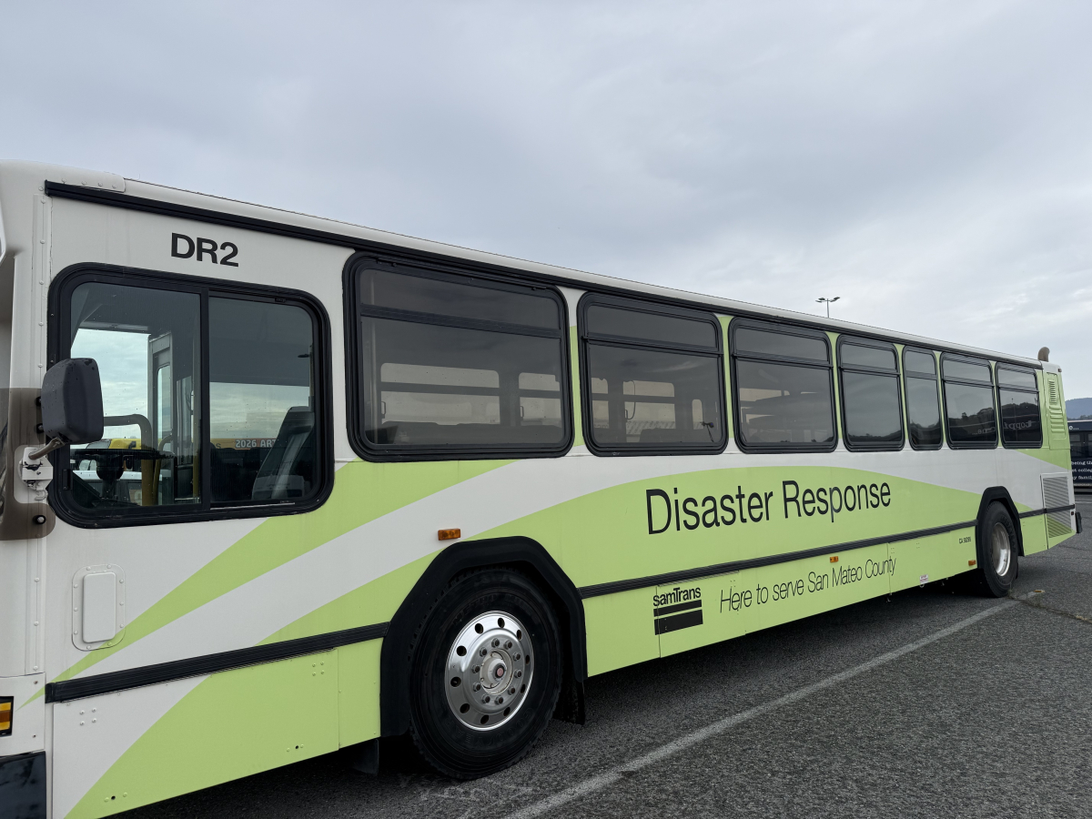 One of two Disaster Response buses at SamTrans